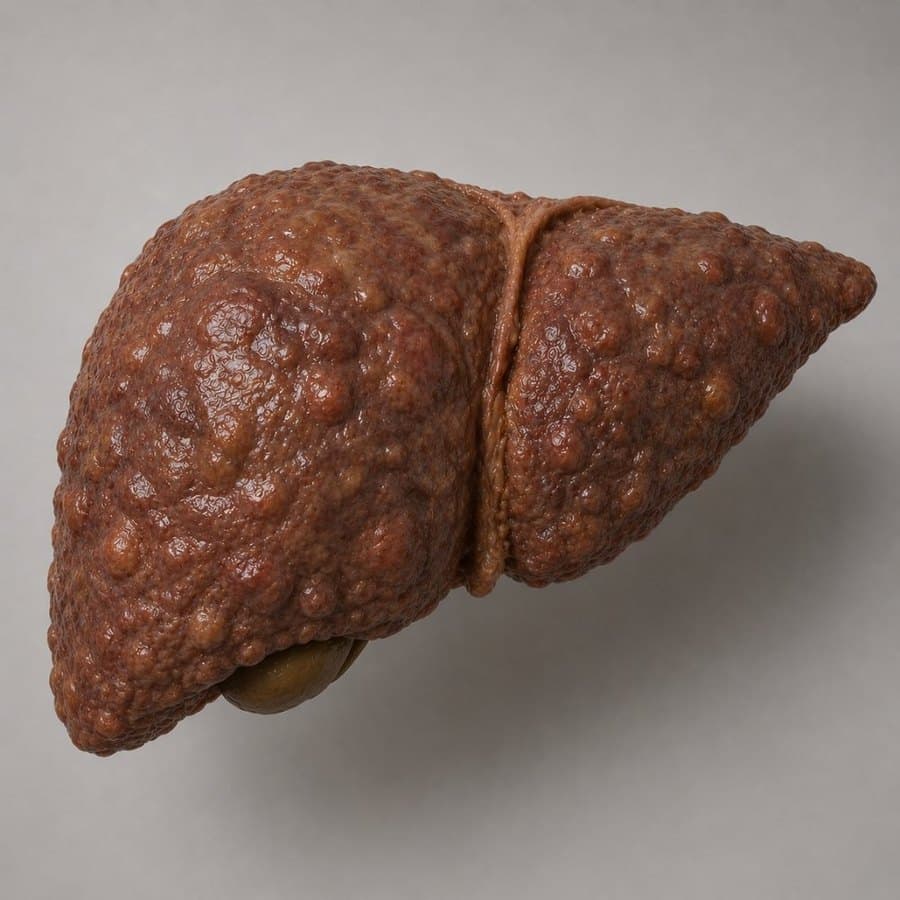 A liver with a coarse, scarred surface